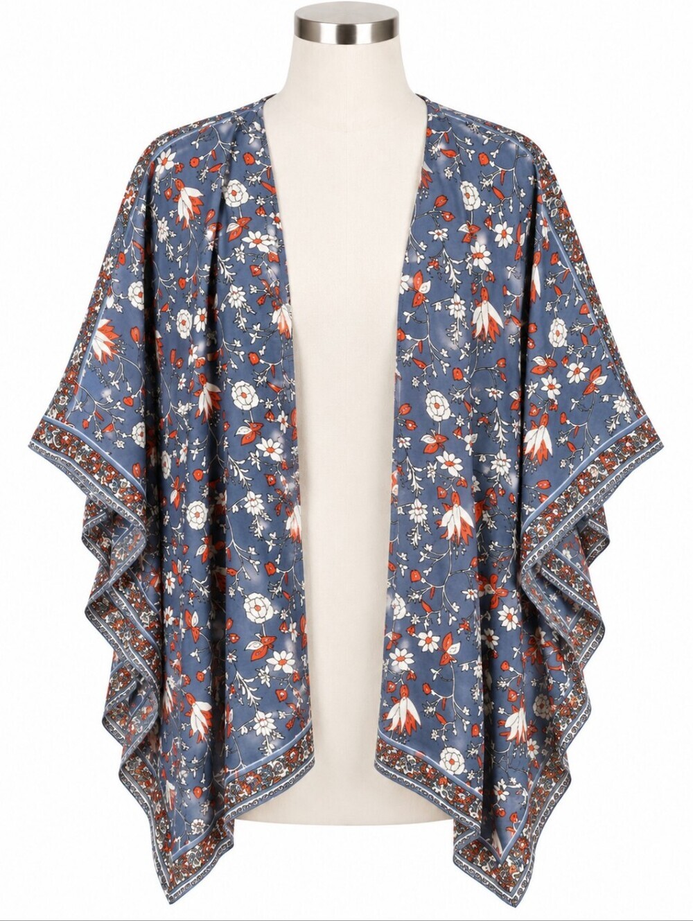 Japna NWT Blue & Red Floral Kimono Cardigan Jacket OS Boho Festival Beach Casual